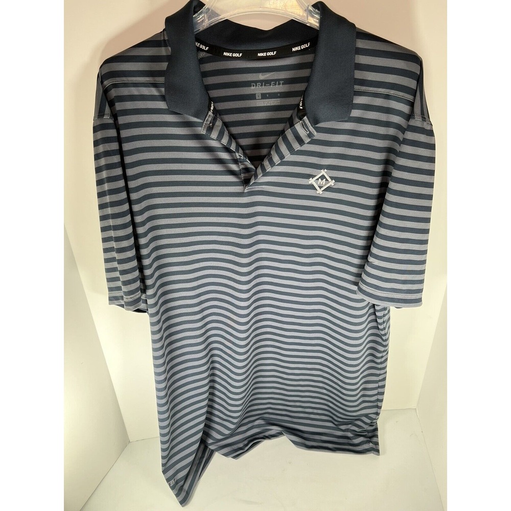 Nike Golf Dri-Fit Short Sleeve Polo‎ Shirt Men's Large Gray Black Stripe